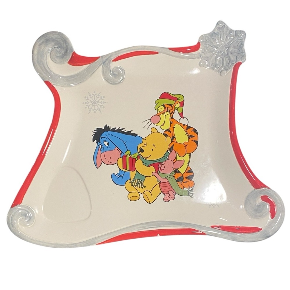 Disney 2009 Winnie Pooh and Friends Winter Holiday 13”Serving Tray Platter Plate